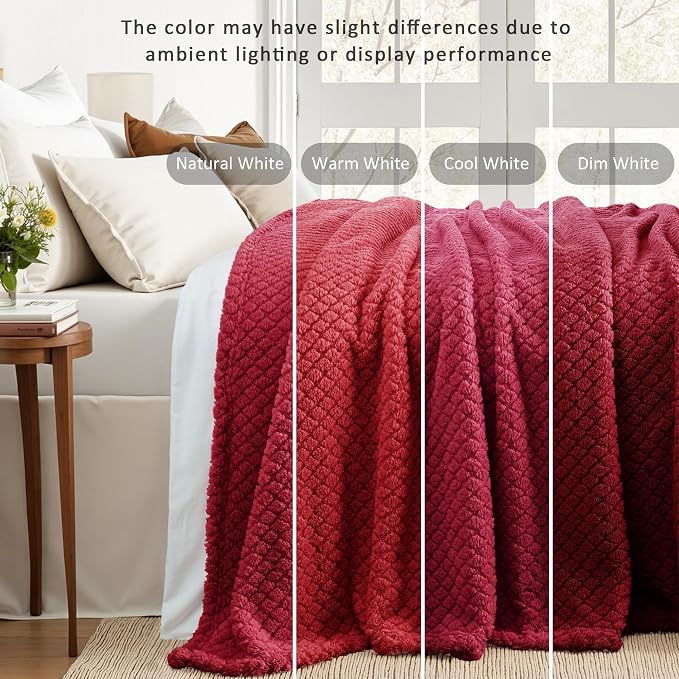 Exclusivo Mezcla Soft Fleece King Size Blanket for Bed, Deep Red | Jacquard Lightweight Cozy Bed Blanket, Breathable Decorative Fuzzy Textured All Season Use, 90x104 Inches