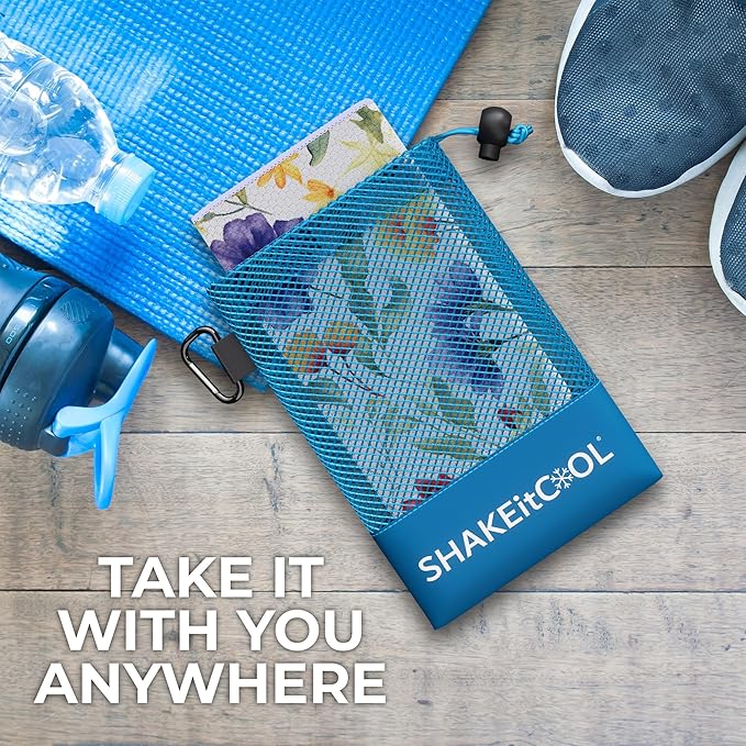 SHAKEitCOOL Extended Size Cooling Towel – Be Cool in Style - Heat Relief, Soft, Lightweight, Sun Protection, Easy Clean - Perfect for Biking, Hiking, Running, Yoga, Golf, Gardening - Summer Flower M
