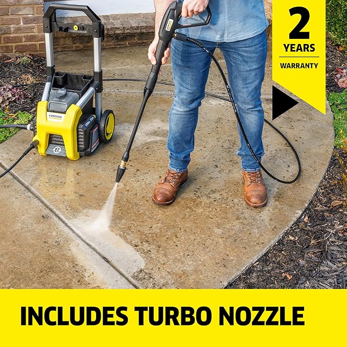 Kärcher Pressure Washer K1700, 3 Spray Nozzles, Detergent Tank, for Cars, Driveways, Siding, Patios, 2125 max. PSI, 1.46 max. GPM
