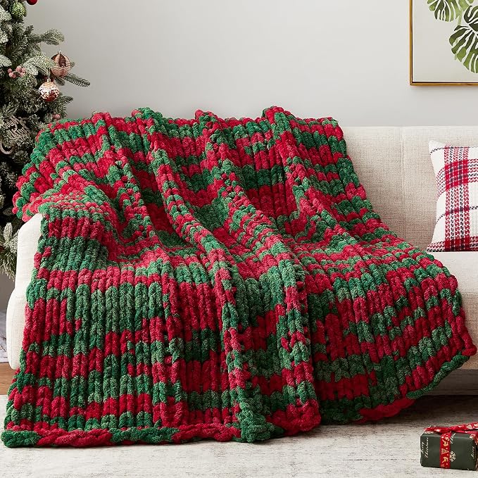 Negwoo Chunky Knit Throw Blanket, Knitted Throw Chenille Yarn, 50"*60" | Soft Thick Cable Knitted Blankets, Handmade Big Thick Blanket, Machine Washable Cute Comfy Blanket for Home Decor, X stripe