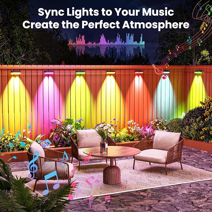 Outdoor Fence Lights, 8 Packs Smart Outdoor Deck Lights RGBCW+IC, with App/Remote Control, Color Changing Lights for Fence, IP67 Waterproof for Backyard Railing Decor (50FT)