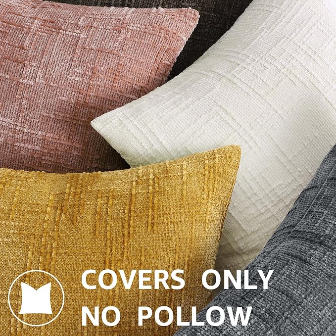 decorUhome Textured Chenille Throw Pillow Covers 12x20 Set of 2 Pink | Fall Modern Farmhouse Soft Cozy Slubby Couch Pillow Cases Boho Decorative Pillow Cases for Bed Sofa Living Room Home Decor
