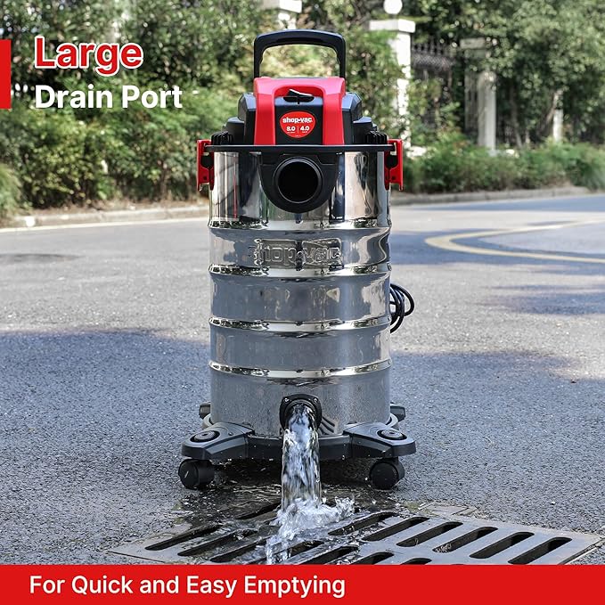 Shop-Vac 8 Gallon 4.0 HP Wet/Dry Vacuum with Blower Function, Stainless Steel Tank, Portable Shop Vacuum with Wheels, Includes Filters, Hose & Accessories, Ideal for Garage and Workshop