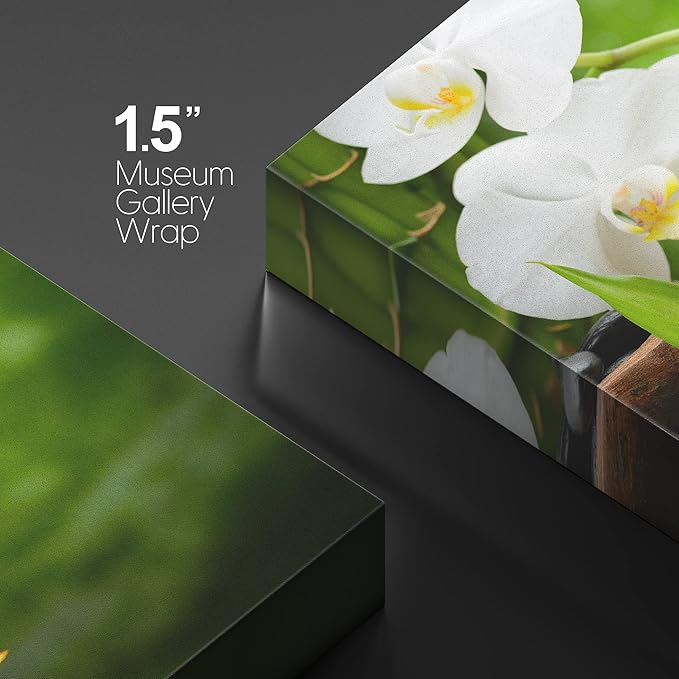 wall26 Canvas Print Wall Art Basalt Stones & Orchids on Wood Panel Nature Floral Photography Realism Rustic Colorful Multicolor Ultra for Living Room, Bedroom, Office - 16"x24"