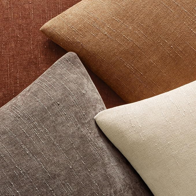 MIULEE 12x20 Inch Lumbar Textured Chenille Throw Pillow Covers Brown | Pack of 2 Decorative Soft Throw Pillows, Solid Textured Cushion Covers, Modern Home Decor for Couch Sofa Bedroom Living Room