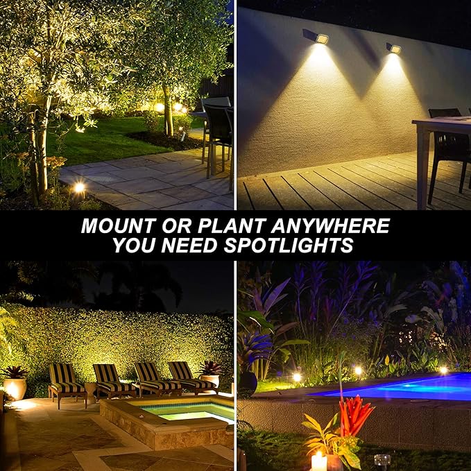Solar Spot Lights Outdoor, 20 LED IP65 Waterproof Landscape Lighting, Dusk-to-Dawn 3000K Warm White Solar Outdoor Lights for Yard Garden Driveway Porch Walkway, 2-in-1