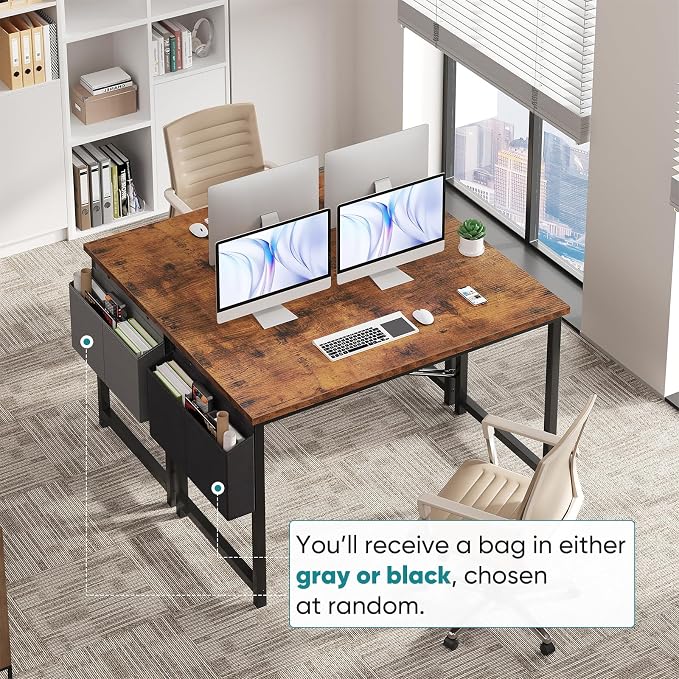 OLIXIS Computer Desk, 47 Inch Gaming Desks for Home Office Small Spaces | Writing Study Craft Work Table, Computer Workstation for Bedroom with Storage Bag, Rustic Brown