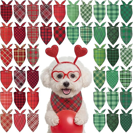 Abbylike 50 Pcs St. Patrick's Day Dog Bandanas Bulk Green Plaid Bandanas for Dogs Triangle Kerchief Bib Scarf for Pet Irish Holiday Costume Photo Props Accessories (19.7 x 13.8 x 13.8)