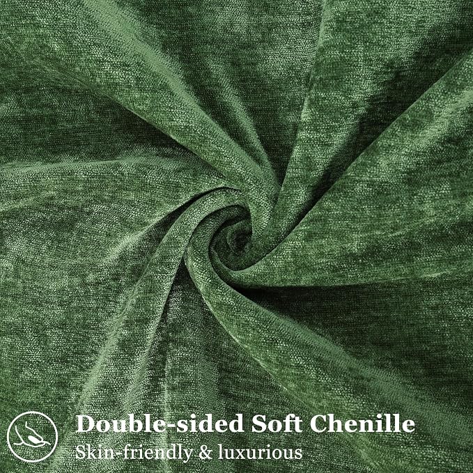 decorUhome Chenille Moss Green Velvet Throw Pillow Covers 12x20 Set of 2 | Fall Soft Lumbar Couch Decorative Modern Farmhouse Pillow Cases with Elegant Design for Sofa Bed Living Room Home Decor
