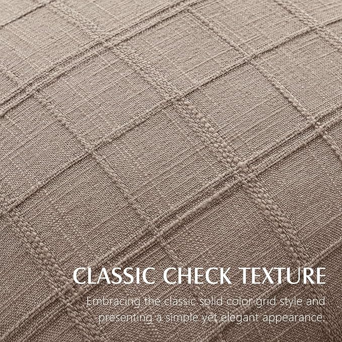 Foindtower Set of 2 Decorative Linen Check Throw Pillow Covers Neutral Farmhouse Vintage Cushion Covers Modern Boho Home Decor for Sofa Chair Couch Bedroom Living Room,18×18 Inch,Tan Taupe