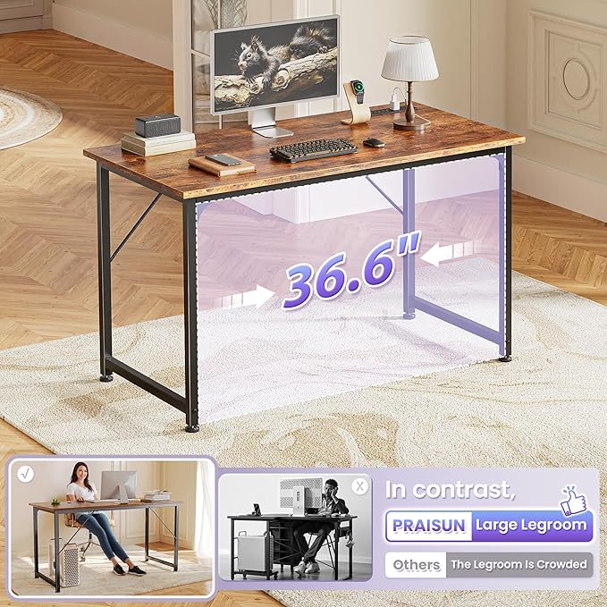 PRAISUN 40 X 20 Inch Computer Desk, Power Outlets, USB-C, Rustic Brown | Office Desk with 4 AC Outlets, USB & USB-C, Sturdy Metal Frame, Spacious Desktop for Work, Writing, Study & Gaming