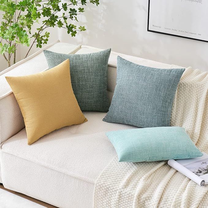 MIULEE Pack of 2 Decorative Linen Burlap Textured Pillow Covers Farmhouse Boho Accent Pillowcases Spring Home Decor for Couch Sofa Bedroom Living Room 18x18 Inch Mustard Yellow