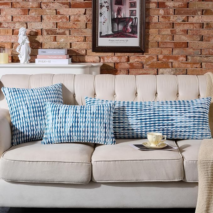 Boho Chenille Pillow Cover Decorative Tufted Pillowcase for Couch Bed Sofa Bedroom Living Room Modern 18 x 18-Inch Sky Blue