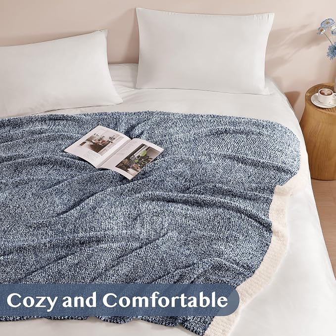 Soft Twin Blanket for Bed-Cozy Warm Reversible Knitted Blankets | Lightweight Fluffy Decor for Women, Mom, Her & Girls, Sofa, Chair, Couch, 60x80in, Cationic Dyeing Navy Blue