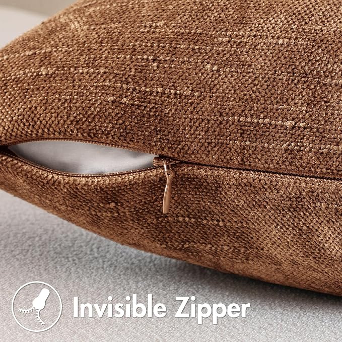 MIULEE 24x24 Inch Euro Textured Chenille Throw Pillow Covers Pecan Brown | Pack of 2 Decorative Soft Throw Pillows,Solid Textured Cushion Covers,Modern Home Decor for Bed Couch Sofa Bedroom Livingroom