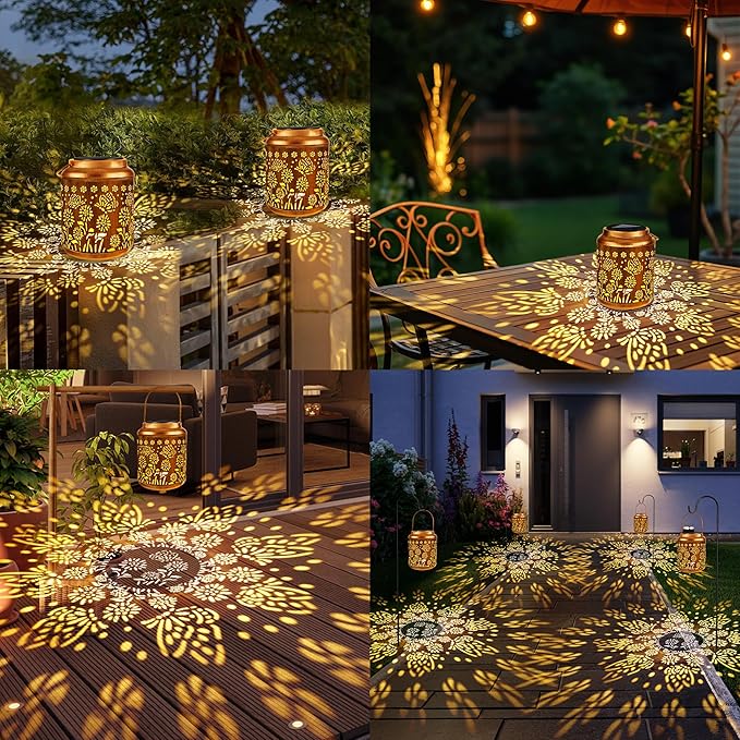 Brizled Butterfly Solar Lantern Lights 2 Pack, Warm White Christmas/Birthday Gift for Women Mom Grandma, Waterproof Hanging Solar Butterfly Lights, LED Lanterns for Garden Patio Path Tabletop Decor
