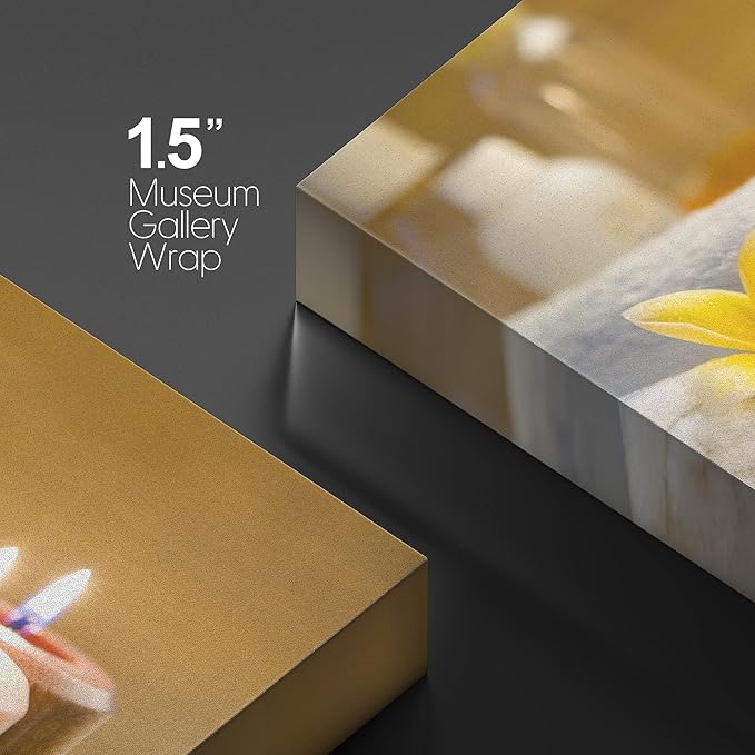 wall26 Canvas Print Wall Art Lit Spa Candle Trio with Stones & Yellow Blossoms Nature Wilderness Photography Realism Chic Scenic Relax/Calm Multicolor for Living Room, Bedroom, Office - 16$\
