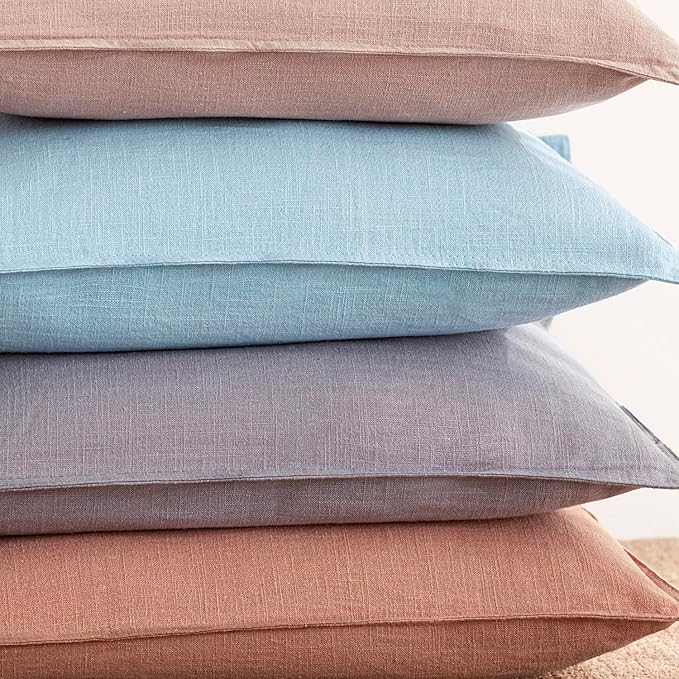 Foindtower Pack of 2, Decorative Linen Solid Throw Pillow Covers Soft Accent Lumbar Cushion Case Farmhouse Pillowcase for Chair Couch Sofa Bedroom Living Room Home Decor 12 x 20 Inch Light Purple