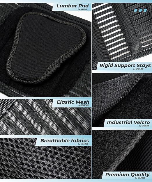 Sparthos Back Brace for Lower Back Pain - Immediate Relief from Sciatica, Herniated Disc, Scoliosis - Breathable Design With Lumbar Support Pad - For Home & Lifting At Work, For Men & Women - Medium