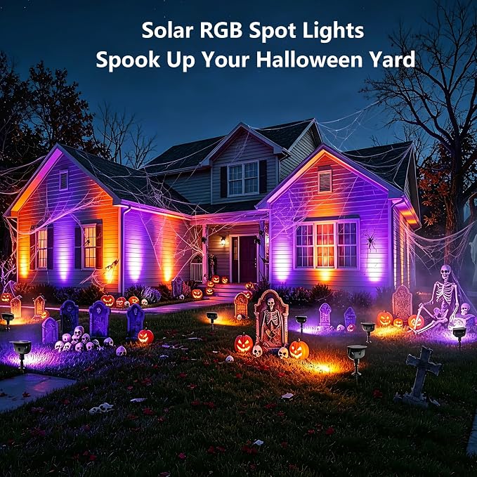 Brizled Solar Powered Spotlight Color Outdoor Spot Light Landscape Lighting | 360° Rotation Head; 9 Color & 11 Mode; IP65 Waterproof; Adjustable Height; Stake or Wall Mounted for Yard Tree Garden Pathway