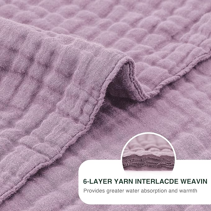 Love's cabin 100% Cotton Muslin Blanket, 6 Layer Lightweight Breathable Gauze King Size Blanket 108 x 90 Inches, Soft Summer Blanket for Bed, Lavender