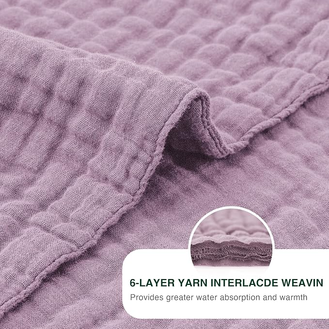 Love's cabin 100% Cotton Muslin Blanket, 6 Layer Lightweight Breathable Gauze Throw Blanket 50 x 60 Inches, Soft All Season Blanket for Couch, Bed, Sofa, Lavender