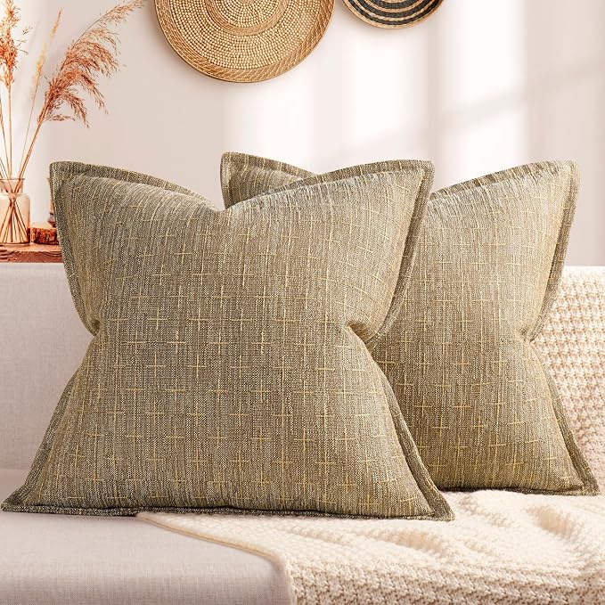 Pillow Covers 20x20 Set of 2 Soft Polyester Textured Pillow Covers with Stylish Flange Edge Cozy Farmhouse Throw Pillows for Couch Bed Sofa Living Room