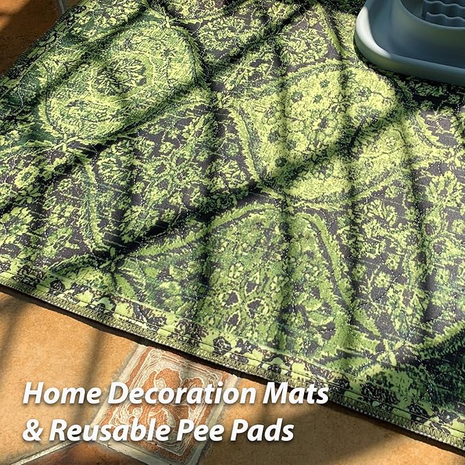 nunubaby 2PACK Washable Pee Pads for Dogs, Stylish, Non-Slip and Leak-Proof Pee Pads. Reusable Potty Pads for Dogs for Crates and Floors.(Green/Multi, 72" x72" )