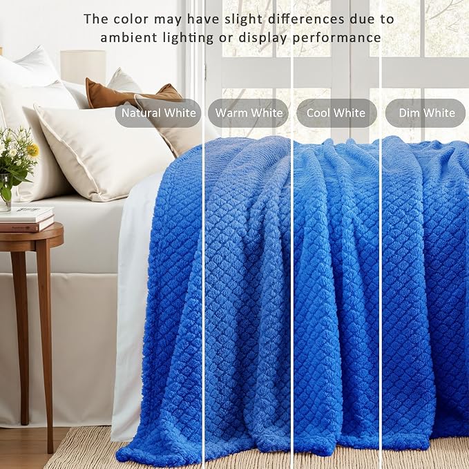 Exclusivo Mezcla Soft Fleece King Size Blanket for Bed, Cobalt Blue | Jacquard Lightweight Cozy Bed Blanket, Breathable Decorative Fuzzy Textured All Season Use, 90x104 Inches