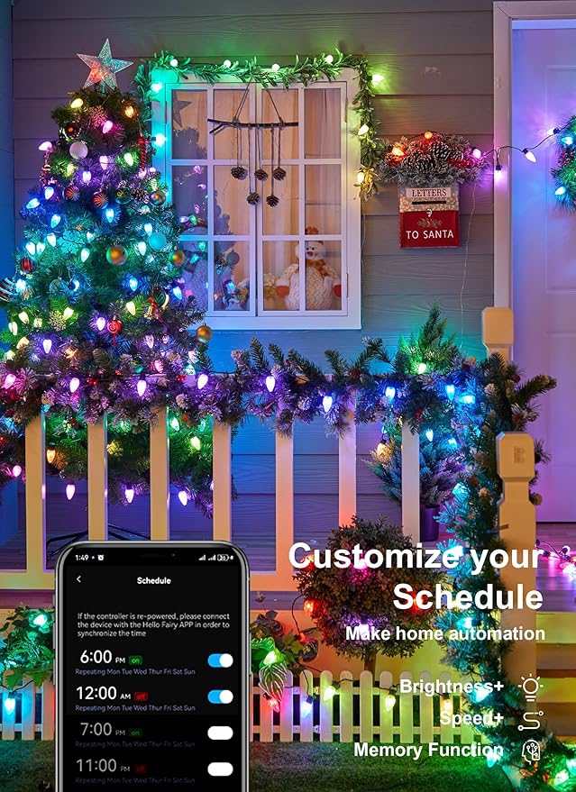 Brightown Smart C9 Christmas Lights Outdoor, 150 LED Christmas Color Changing Fairy Lights App Control, Music Sync, RGB, Shatterproof Connectable C9 String Lights for Tree House Indoor Xmas Decor