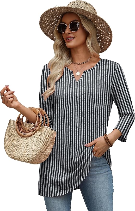 OFEEFAN Summer Boho Tops For Women 3/4 Length Sleeve Womens Tops Vacation Outfits