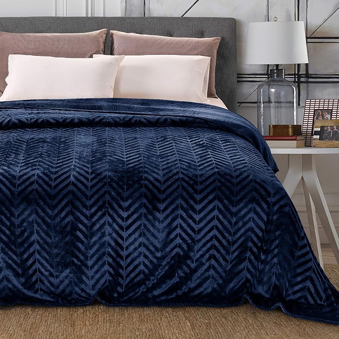 Whale Flotilla Flannel Fleece Fall Bed Blanket Twin XL Size, Navy Blue | Lightweight Breathable Soft Bedspread, Plush Fluffy Coverlet Chevron Design Decorative Blanket for Home Life, 90x66 Inch