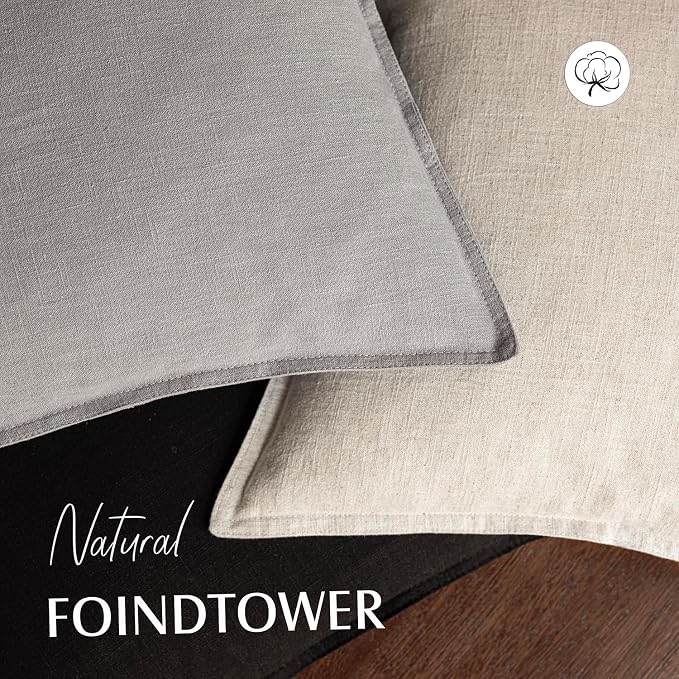 Foindtower Pack of 2, Decorative Linen Solid Throw Pillow Covers Soft Accent Cushion Case Boho Farmhouse Pillowcase for Chair Couch Sofa Bedroom Living Room Home Decor 24 x 24 Inch Light Rustic Gray