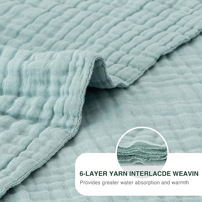 Love's cabin 100% Cotton Muslin Blanket, 6 Layer Lightweight Breathable Gauze Queen Size Blanket 90 x 90 Inches, Soft All Season Blanket for Bed, Cyan