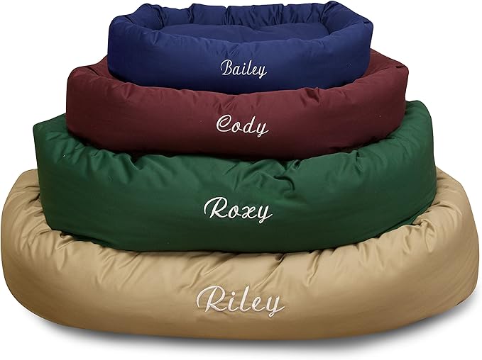 Majestic Pet Personalized 24 Inch Bagel Calming Dog Bed Washable – Cozy Soft Round Dog Bed with Spine Support for Dogs to Rest Their Head - Fluffy Donut Dog Bed 24x19x7 (Inch) - Small – Khaki