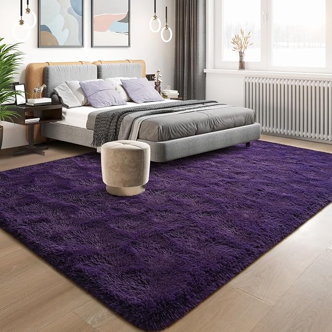 Tepook 5x8 Area Rugs for Living Room, Soft Fluffy Shag Purple Rug for Bedroom Nursery, Modern Shaggy Plush Upgraded Non-Slip Carpet for Girls Boys Kids Room Dorm Home Decor