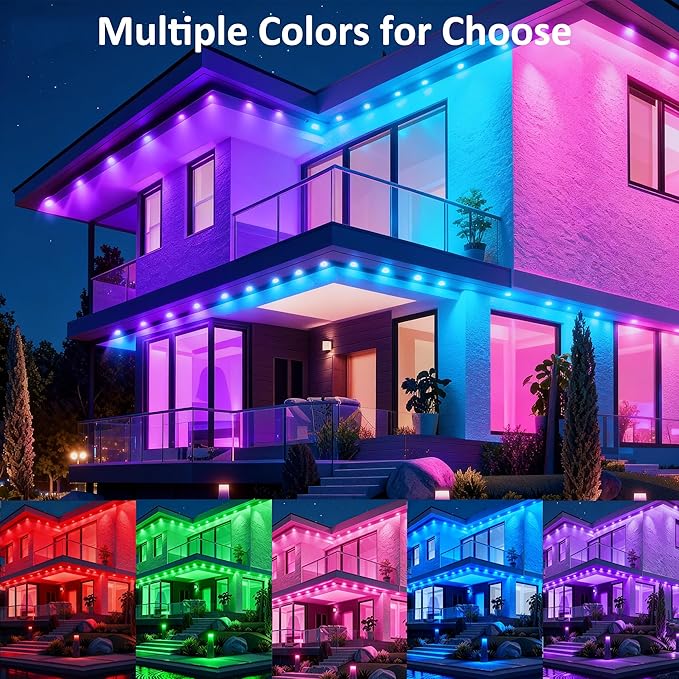 50FT Permanent Outdoor String Lights, RGB Multicolor LED Eaves Lights with APP & Remote, IP67 Waterproof Indoor Outdoor Christmas Halloween Party Garden Decor