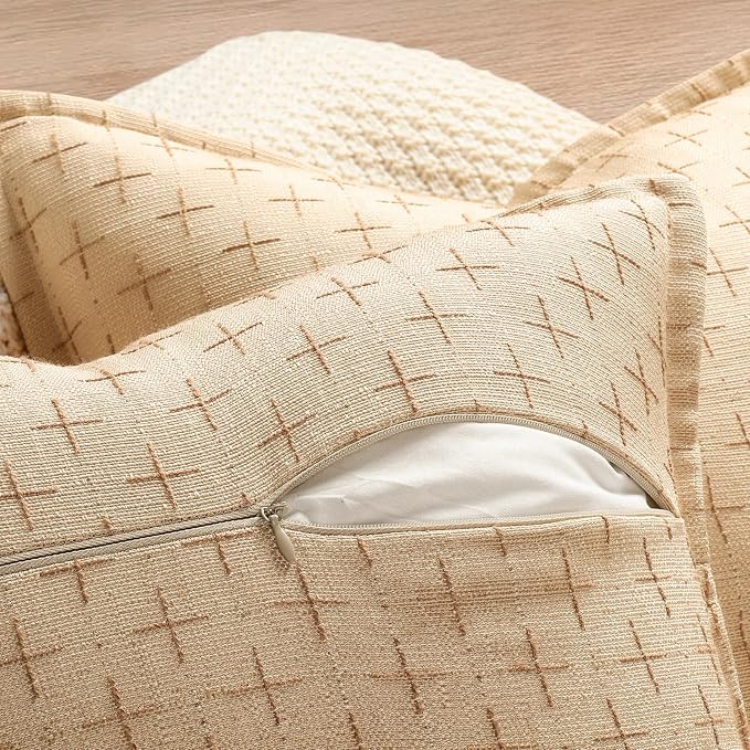 Pillow Covers 16x16 Set of 2 Soft Polyester Textured Pillow Covers with Stylish Flange Edge Cozy Farmhouse Throw Pillows for Couch Bed Sofa Living Room
