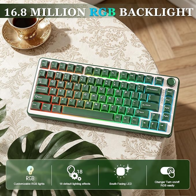 YUNZII B75 PRO 75% Wireless Mechanical Keyboard (Olive Green,Milk Switch) | Hot Swap Keyboard with Knob, Gasket Mount, Creamy Pre-lubed Switch for Smooth Typing, BT/USB-C/2.4G, for Gaming