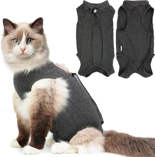 Cat Recovery Suit for Spay Abdominal Wounds, Kitten Onesie Bodysuit for Cats After Surgery, Cat Surgery Recovery Suit Female Cone of Shame Alternative for Cats Anti Licking (Dark Grey,S)