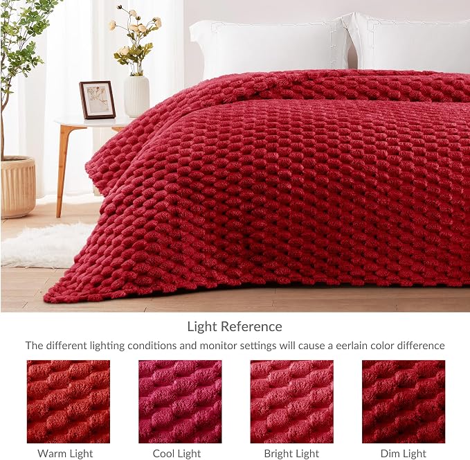 Whale Flotilla Soft Fleece Twin Size Bed Blanket Luxury 3D Jacquard, Red | Lightweight Coverlet Bedspread, Super Cozy Plush Fluffy Fuzzy All‑Season Decorative Blanket for Bed, Dorm Essentials, 60"x80"