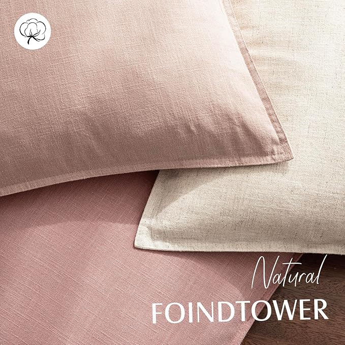 Foindtower Pack of 2, Decorative Linen Solid Throw Pillow Covers Soft Accent Cushion Euro Case Boho Farmhouse Pillowcase for Chair Couch Sofa Bedroom Living Room Home Decor 24 x 24 Inch Rose Pink
