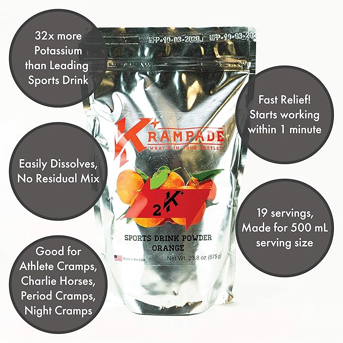 Electrolytes Powder Potassium Supplement - 2000 mg K+, >2X More Than Coconut Water | Cramp Relief and Prevention | Hydration Powder