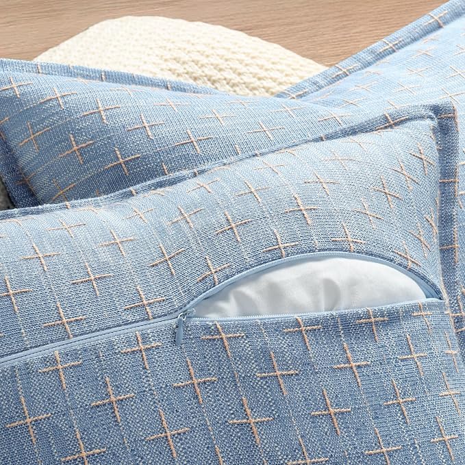 Pillow Covers 18x18 Set of 2 Soft Polyester Textured Pillow Covers with Stylish Flange Edge Cozy Farmhouse Throw Pillows for Couch Bed Sofa Living Room