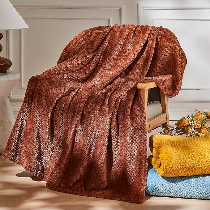 NEWCOSPLAY Fleece Leaves Pattern Throw Blanket, Coffee, 50"x60" | Super Soft Throw Blanket, Lightweight Cozy Bed Sofa Blanket, Premium Silky Flannel Fleece, Travel Blanket for All Season Use