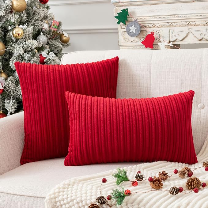 UGS UGASA Velvet Soft Soild Christmas Decorative Pillow Covers for Livingroom/Couch, 26"x26"(66x66cm), 1 Pc, Burgundy