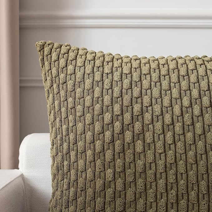Kevin Textile Soft Corduroy 20"x54" Body Pillow Cover 1 Pack, Olive Green | Boho Stripe Plush Corduroy Decorative Oblong Cushion Cover Modern Farmhouse Home Decor for Sofa Couch Bed Chair