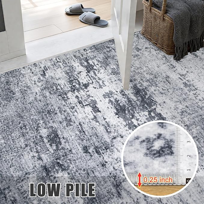 5x7 Area Rug Living Room Rug: Washable Modern Abstract Soft Thin Rug Indoor Floor No Slip Stain Resistant Carpet for Bedroom Dining Room Farmhouse Nursery Home Office - Grey