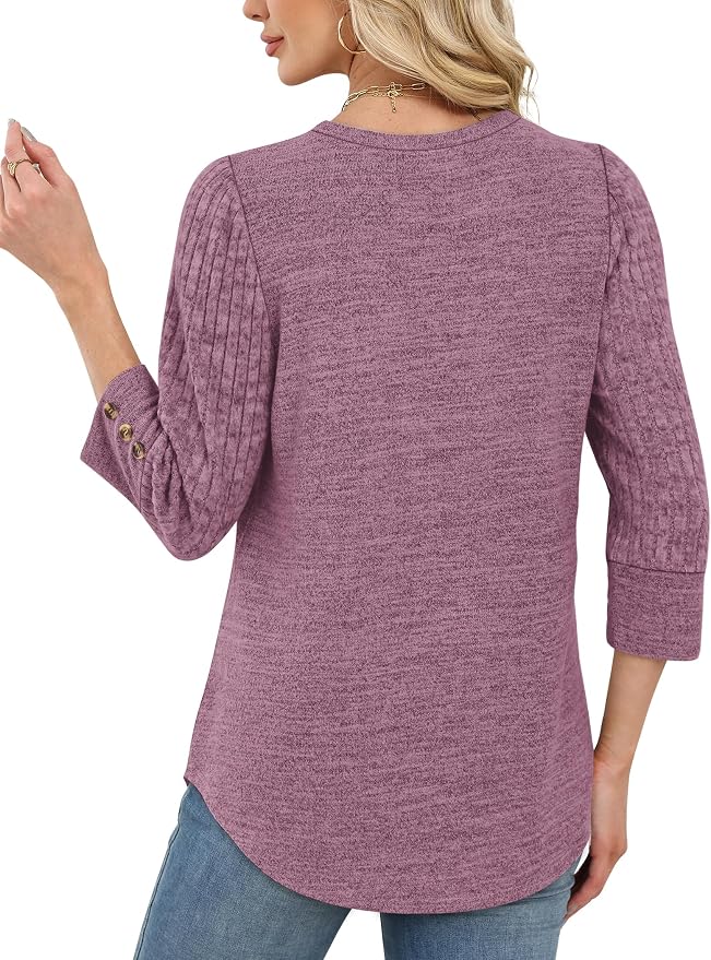 WIHOLL 3/4 Length Sleeve Womens Tops Sweaters Shirts Lightweight Spring Outfits 2026 Winter Clothing S-2XL
