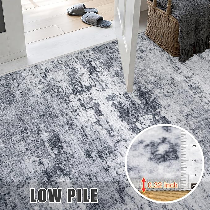 4x4 Area Rug Living Room Rug: Washable Modern Abstract Soft Thin Rug Indoor Floor No Slip Stain Resistant Carpet for Bedroom Dining Room Farmhouse Nursery Home Office - Grey